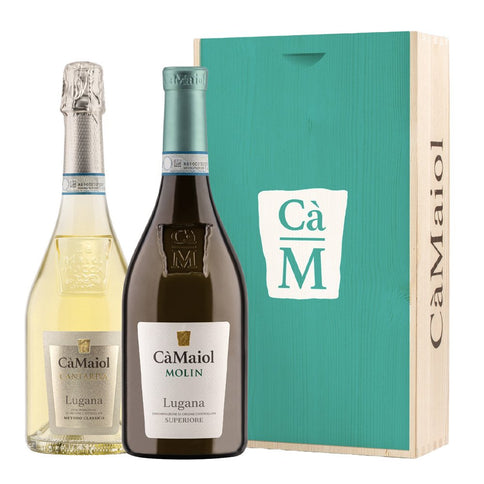 Lugana DOP “Molin” 22 + Lugana Spumante Brut Metodo Classico DOC  "Cantariva" 2019 - Cà Maiol (cassetta di legno)